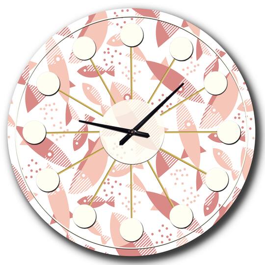 Designart 'Pink Fishes Pattern Mid-Century Modern Wall Clock